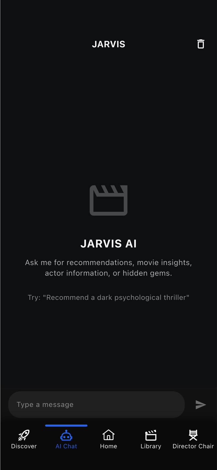 The JARVIS AI chat screen in NextFlick